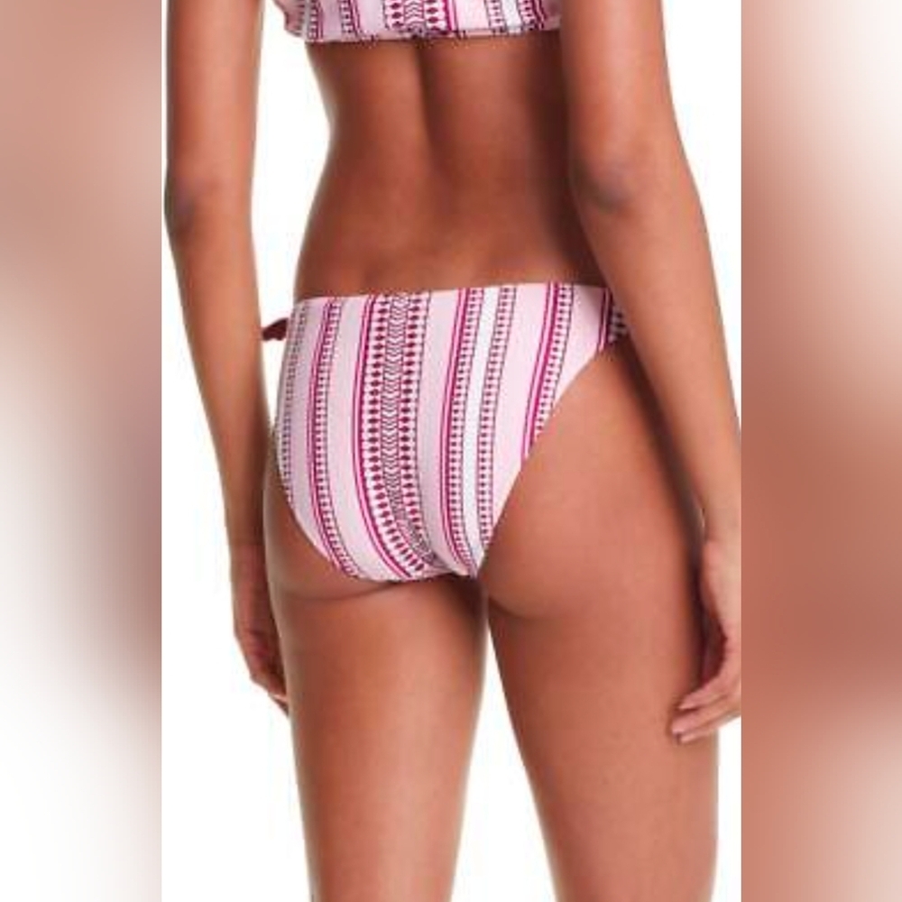 Lemlem Neela Side Tie Pink And Burgundy Bikini Bottom Size Large